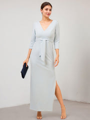 A-Line V-Neck Floor-Length Satin Evening Dress