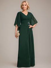 Sheath/Column V-Neck Floor-Length Chiffon Mother of the Bride Dress With Pleated Sequins Beading