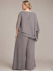 Separates Jumpsuit/Pantsuit Scoop Floor-Length Chiffon Mother of the Bride Dress With Beading