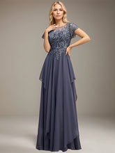 A-line Scoop Illusion Floor-Length Lace Chiffon Mother of the Bride Dress With Cascading Ruffles Sequins
