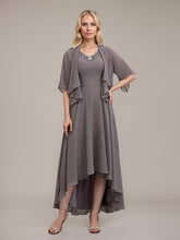 A-line V-Neck Asymmetrical Chiffon Mother of the Bride Dress With Beading Sequins