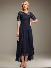 A-line Scoop Illusion Asymmetrical Lace Chiffon Mother of the Bride Dress