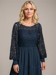 A-line Scoop Illusion Floor-Length Lace Chiffon Mother of the Bride Dress