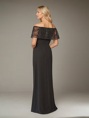 A-Line Sparkly Portrait Floor-Length Evening Dress