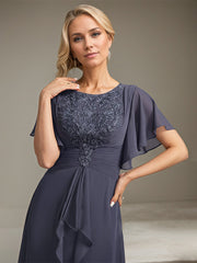 A-line Scoop Floor-Length Lace Chiffon Mother of the Bride Dress With Pleated