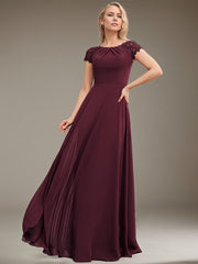 A-line Scoop Floor-Length Chiffon Mother of the Bride Dress With Pleated Appliques Lace