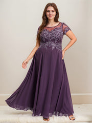 A-line Scoop Illusion Ankle-Length Lace Chiffon Mother of the Bride Dress With Sequins