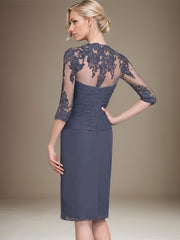 Sheath/Column Sweetheart Knee-Length Chiffon Mother of the Bride Dress With Beading Appliques Lace Sequins Pleated