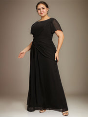 A-line Scoop Ankle-Length Chiffon Mother of the Bride Dress With Beading Pleated