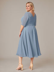A-Line Boat-neck Pleated Chiffon Mother of the Bride Dress