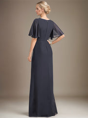 A-line Scoop Floor-Length Chiffon Mother of the Bride Dress With Cascading Ruffles Beading Sequins