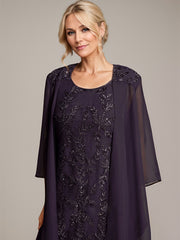 A-line Scoop Knee-Length Lace Mother of the Bride Dress With Sequins