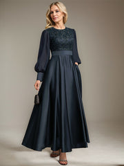 A-line Scoop Ankle-Length Lace Satin Chiffon Mother of the Bride Dress With Sequins