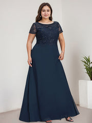 A-line Scoop Illusion Floor-Length Lace Chiffon Evening Dress With Sequins