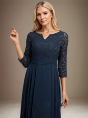 A-line V-Neck Ankle-Length Chiffon Lace Mother of the Bride Dress With Rhinestone