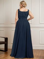 A-line Square Floor-Length Lace Chiffon Mother of the Bride Dress With Sequins