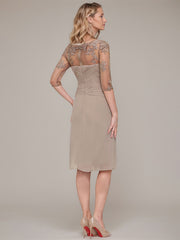 Sheath/Column Knee-Length Chiffon Mother of the Bride Dress With Jacket Appliqued Pleated