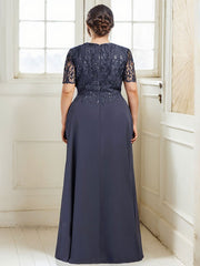 A-line Scoop Floor-Length Lace Chiffon Mother of the Bride Dress With Sequins