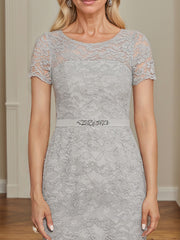 Sheath/Column Scoop Knee-Length Chiffon Lace Mother of the Bride Dress With Beading