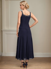 Separates A-line Scoop Tea-Length Chiffon Mother of the Bride Dress With Sequins Beading