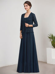 A-line Square Floor-Length Lace Chiffon Mother of the Bride Dress With Sequins