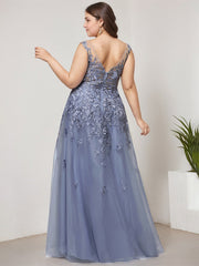 A-line Off the Shoulder Illusion Floor-Length Tulle Lace Evening Dress