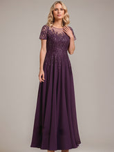A-line Scoop Illusion Floor-Length Lace Chiffon Mother of the Bride Dress With Sequins