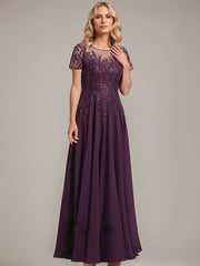 A-line Scoop Illusion Floor-Length Lace Chiffon Mother of the Bride Dress With Sequins