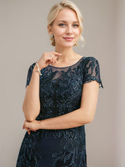 Sheath/Column Scoop Illusion Floor-Length Lace Chiffon Mother of the Bride Dress With Sequins