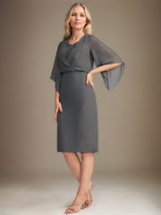 Sheath/Column V-Neck Knee-Length Lace Chiffon Mother of the Bride Dress With Sequins