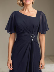 A-line Asymmetrical Floor-Length Chiffon Mother of the Bride Dress With Pleated Beading Sequins