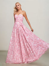 STRAPLESS A-LINE FLORAL CHIFFON DRESS