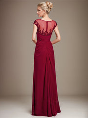 Sheath/Column Scoop Illusion Floor-Length Chiffon Lace Mother of the Bride Dress With Pleated Sequins Beading