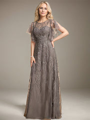 A-line Illusion Scoop Floor-Length Lace Mother of the Bride Dress With Sequins