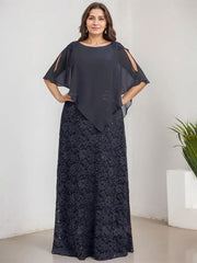 Sheath/Column Scoop Floor-Length Chiffon Lace Mother of the Bride Dress With Sequins Beading