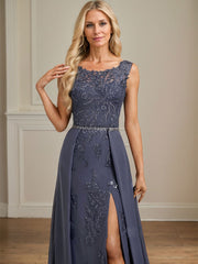Sheath/Column Scoop Illusion Floor-Length Detachable Chiffon Lace Mother of the Bride Dress With Sequins Beading
