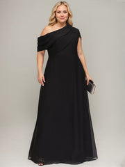 A-line Asymmetrical Floor-Length Chiffon Evening Dress With Pleated