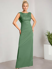 Empire Scoop Floor-Length Mesh Lace Mother of the Bride Dress With Pleated
