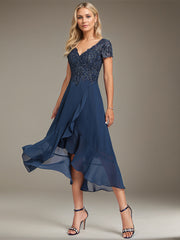 A-line V-Neck Asymmetrical Lace Chiffon Mother of the Bride Dress