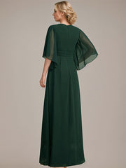 Sheath/Column V-Neck Floor-Length Chiffon Mother of the Bride Dress With Pleated Sequins Beading