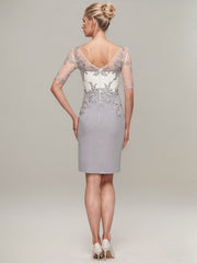 Sheath/Column V-Neck Knee-Length Satin Mother of the Bride Dress With Jacket Appliqued