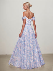 OFF THE SHOULDER FLORAL PRINTED A-LINE DRESS