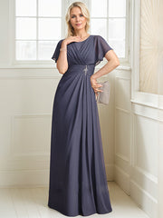 A-line Scoop Floor-Length Chiffon Mother of the Bride Dress With Pleated Beading