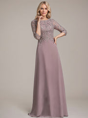 A-line Scoop Floor-Length Lace Chiffon Mother of the Bride Dress