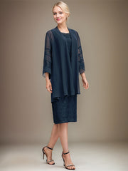 Sheath/Column Scoop Knee-Length Lace Mother of the Bride Dress With Sequins Beading