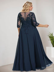 A-line V-Neck Floor-Length Lace Chiffon Mother of the Bride Dress With Sequins