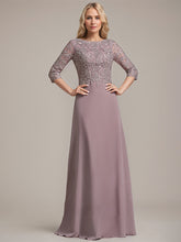 A-line Scoop Floor-Length Lace Chiffon Mother of the Bride Dress
