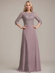 A-line Scoop Floor-Length Lace Chiffon Mother of the Bride Dress