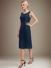 Sheath/Column Scoop Knee-Length Lace Mother of the Bride Dress With Sequins Beading