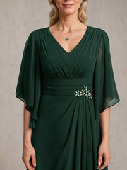 Sheath/Column V-Neck Floor-Length Chiffon Mother of the Bride Dress With Pleated Sequins Beading